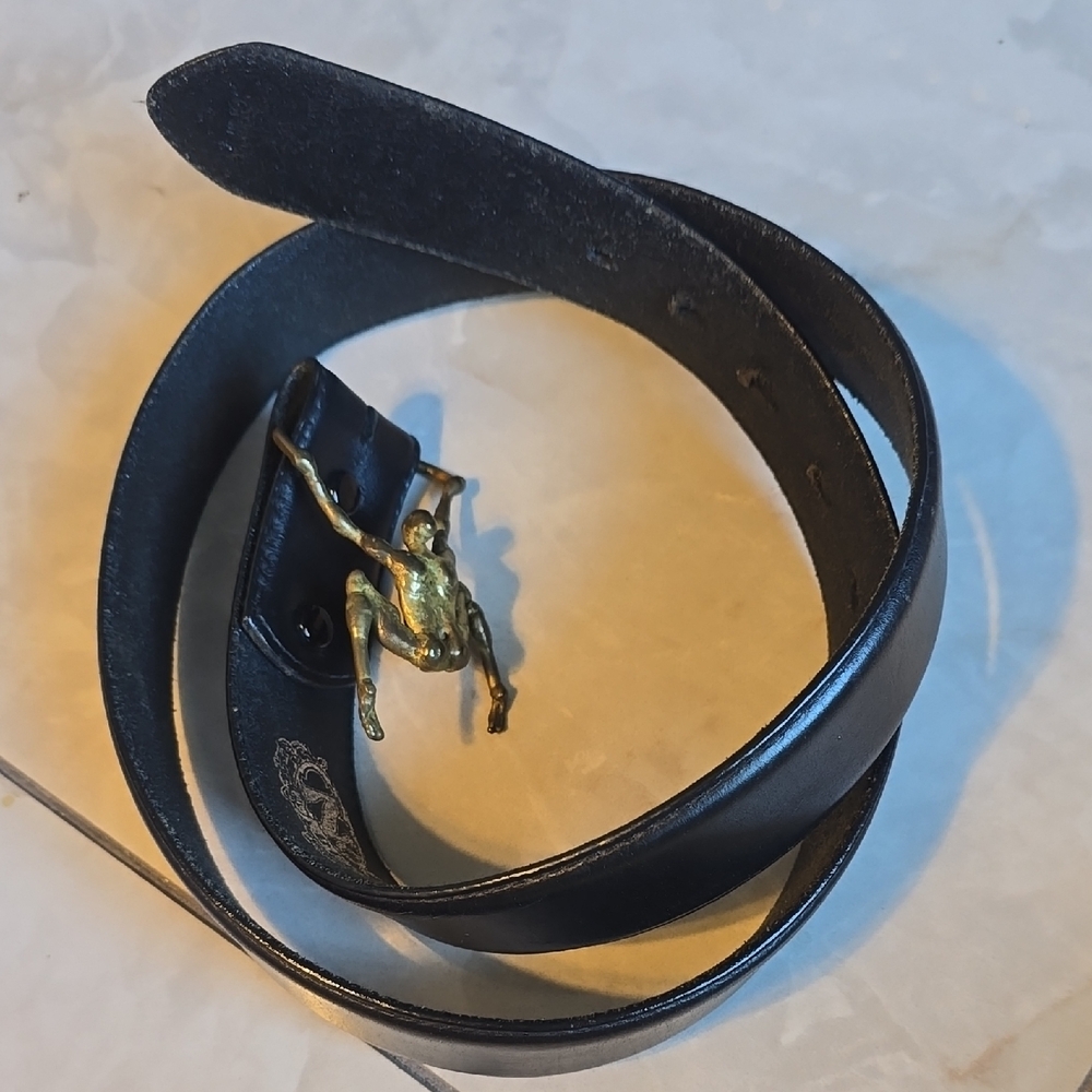 Adult Brass Man Beltbuckle With Black Leather Belt